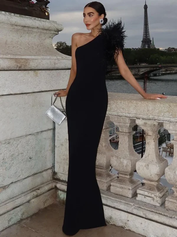 Black One-Shoulder Maxi Sleeveless  Dress - Image 5