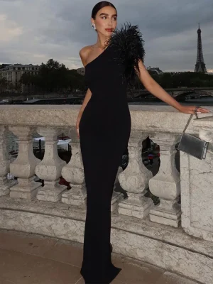 Black One-Shoulder Maxi Sleeveless  Dress