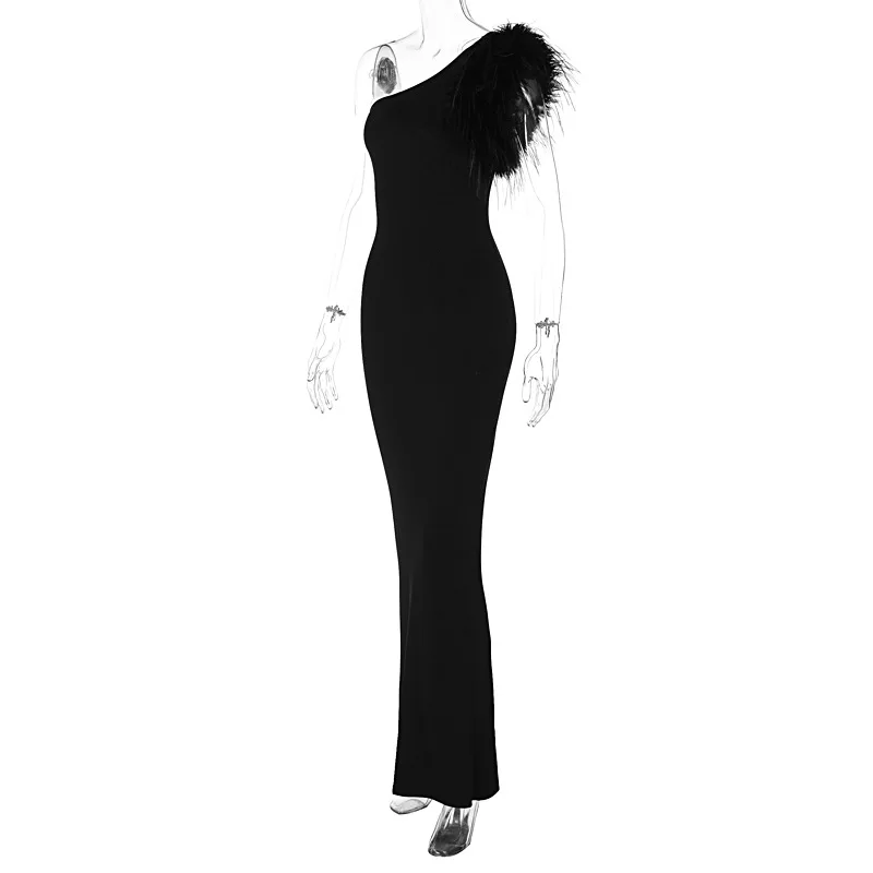 Black Sleeveless One Shoulder Maxi Dress For Women Bodycon Sexy Party Elegant Long Dress Birthday Evening Outfit Black Sleeveless One Shoulder Maxi Dress For Women Bodycon Sexy Party Elegant Long Dress Birthday Evening Outfit
