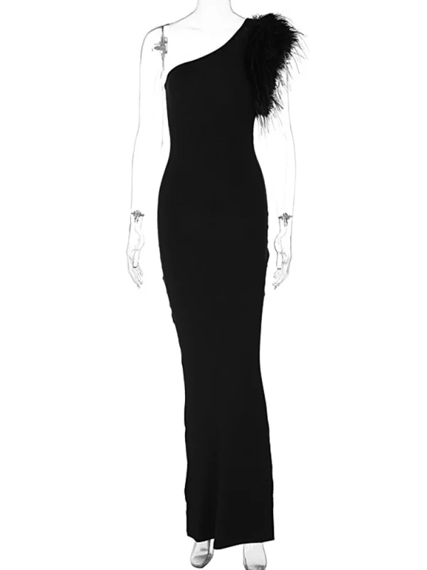 Black One-Shoulder Maxi Sleeveless  Dress - Image 6