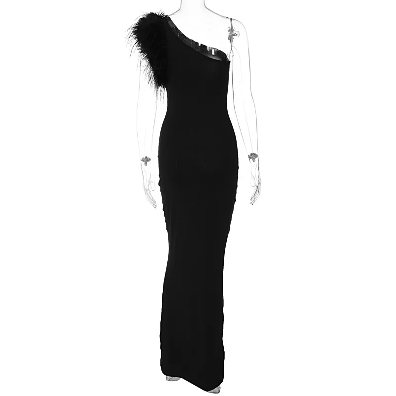 Black Sleeveless One Shoulder Maxi Dress For Women Bodycon Sexy Party Elegant Long Dress Birthday Evening Outfit Black Sleeveless One Shoulder Maxi Dress For Women Bodycon Sexy Party Elegant Long Dress Birthday Evening Outfit