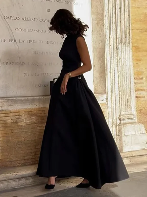 High Slit Black Sleeveless Dress - Image 4
