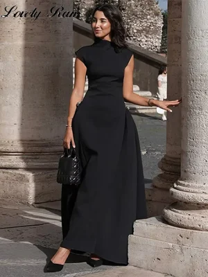High Slit Black Sleeveless Dress