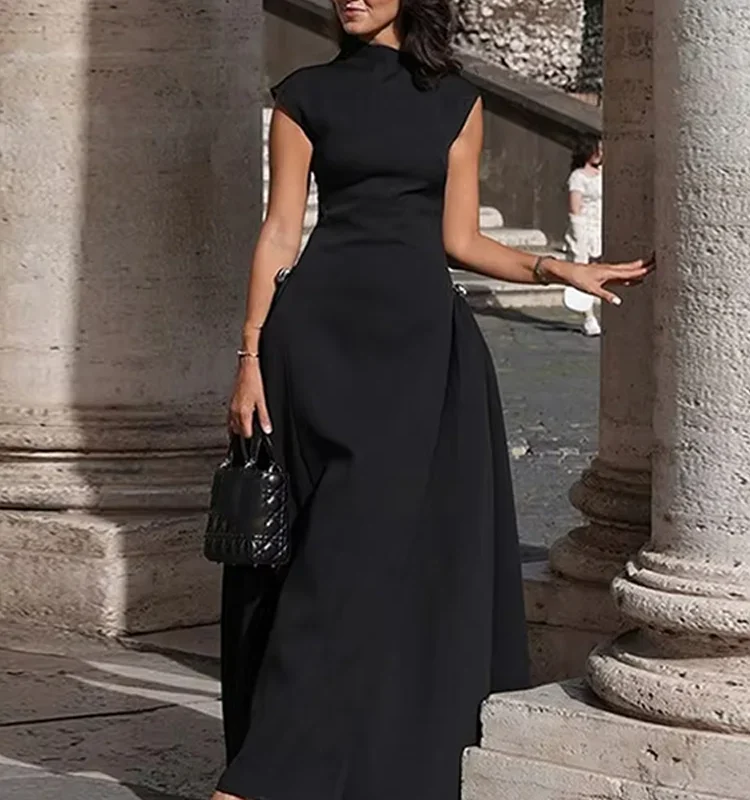 High Slit Black Sleeveless Dress