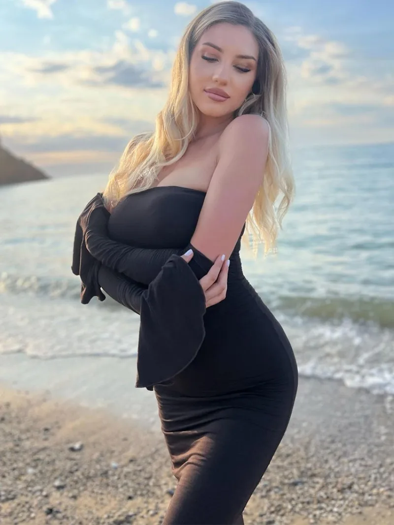 Trendix Black Elegant Evening Dress Women Sexy Off Shoulder Slim High Waist Tube Dresses Beach Party Ruffle Backless Long Dress