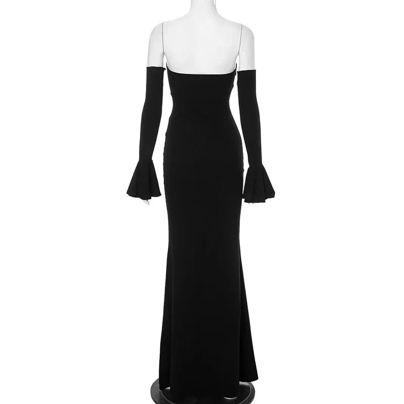 Trendix Black Elegant Evening Dress Women Sexy Off Shoulder Slim High Waist Tube Dresses Beach Party Ruffle Backless Long Dress