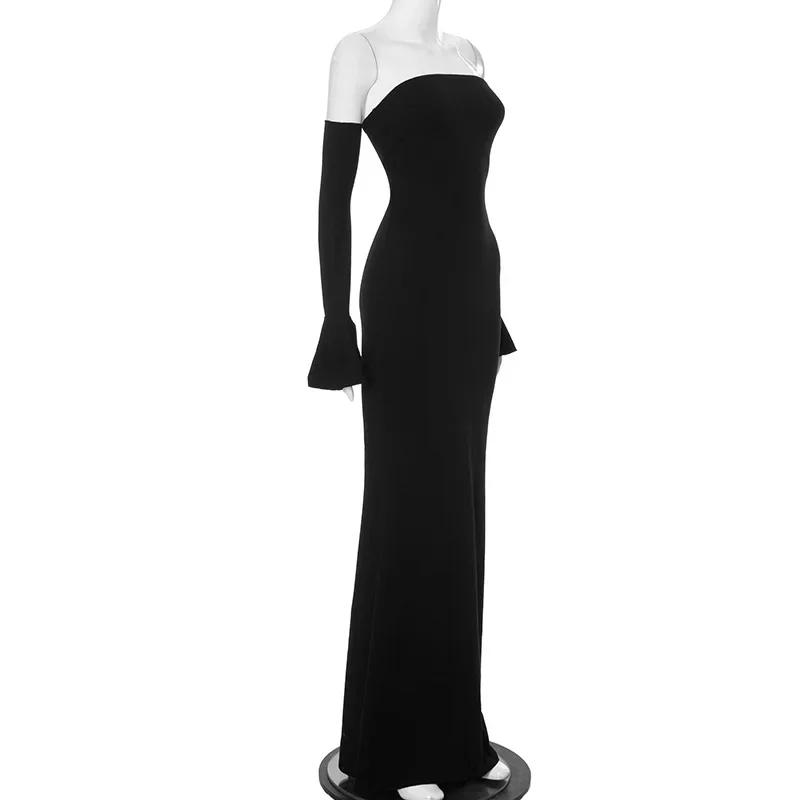 Trendix Black Elegant Evening Dress Women Sexy Off Shoulder Slim High Waist Tube Dresses Beach Party Ruffle Backless Long Dress