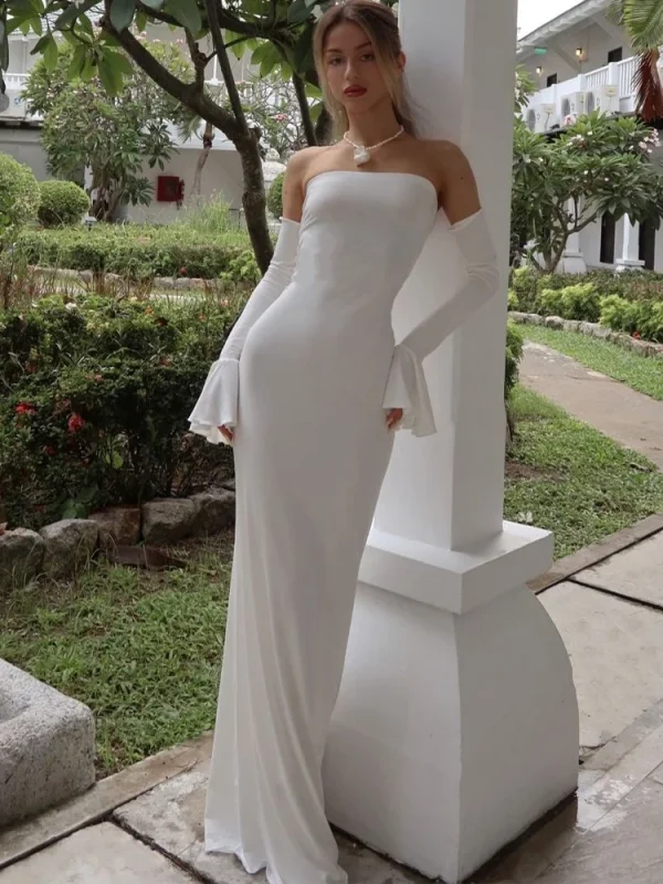 Black Off-Shoulder Ruffle Backless Long Dress - Image 5
