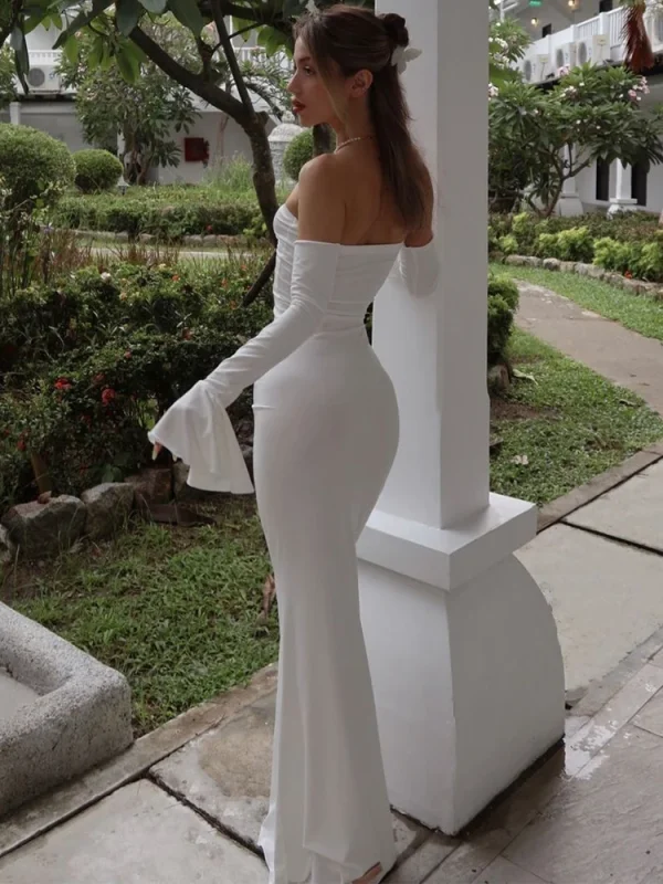 Black Off-Shoulder Ruffle Backless Long Dress - Image 6