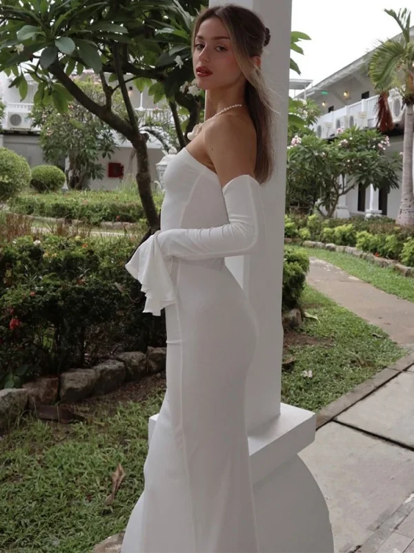 Black Off-Shoulder Ruffle Backless Long Dress - Image 4