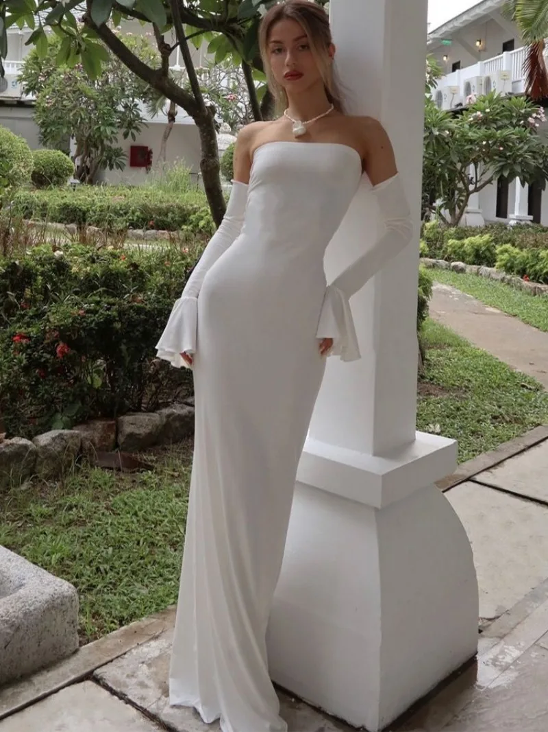 Trendix Black Elegant Evening Dress Women Sexy Off Shoulder Slim High Waist Tube Dresses Beach Party Ruffle Backless Long Dress