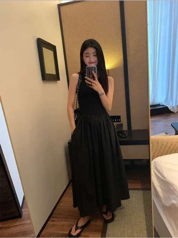 Simple Sleeveless High Waist Black Dress - Image 5