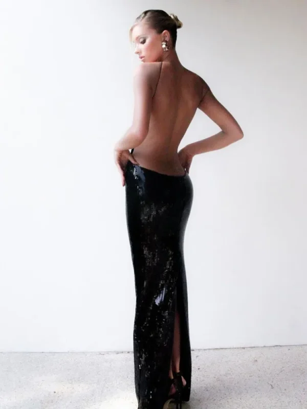 Black Mesh Sequin Maxi Dress - Image 3