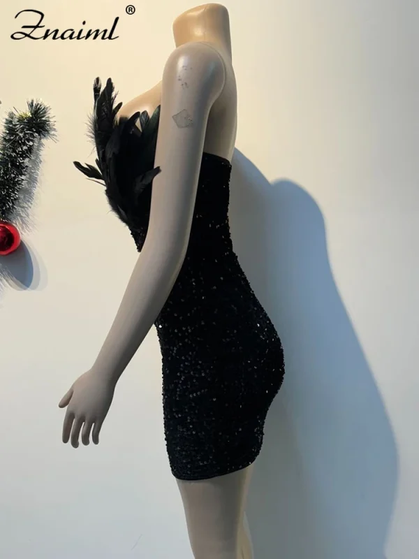 Black Deep V-neck Sequin Strapless Mini Dress - Image 4