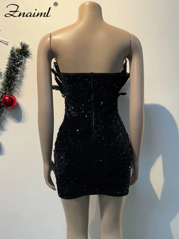 Black Deep V-neck Sequin Strapless Mini Dress - Image 5