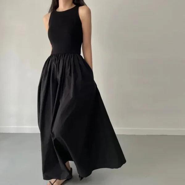 New Summer Simple Elegant Black Long Guest Dresses For Women Round Neck Sleeveless High Waist Temperament Female Fashion Style Dress - Image 2