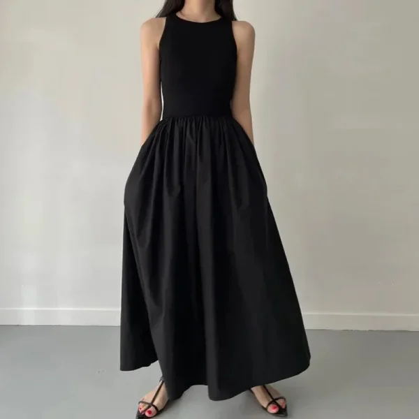 New Summer Simple Elegant Black Long Guest Dresses For Women Round Neck Sleeveless High Waist Temperament Female Fashion Style Dress - Image 4