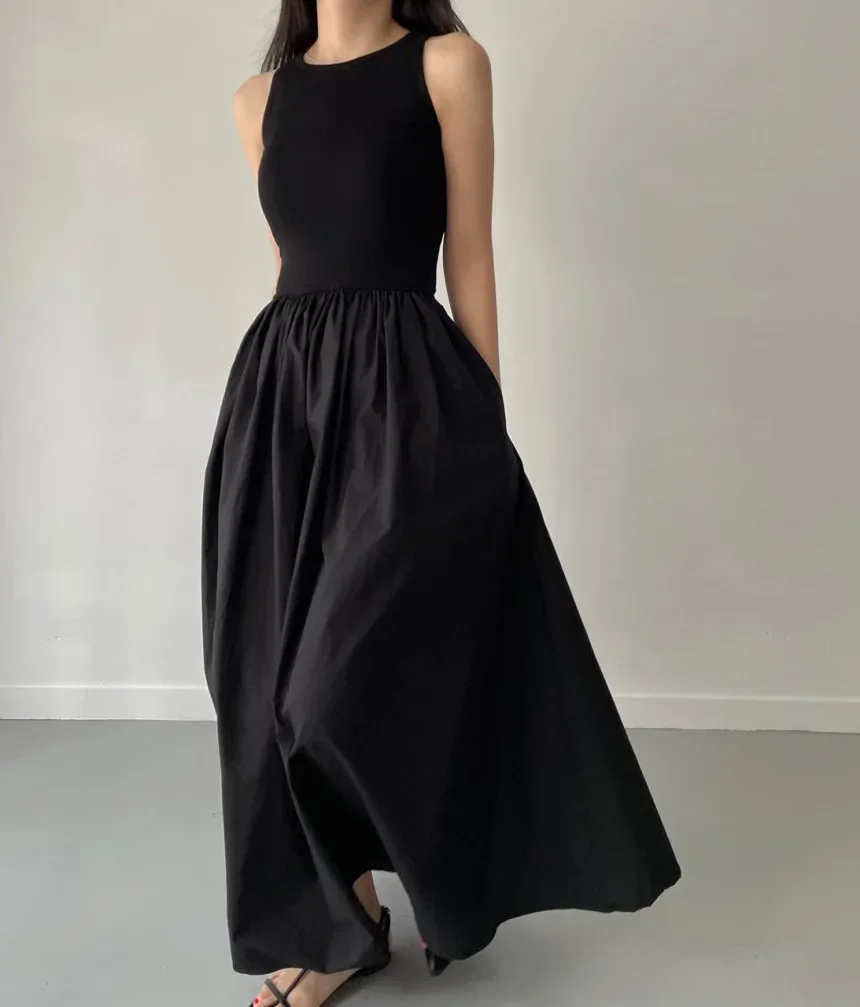 New Summer Simple Elegant Black Long Dresses For Women Round Neck Sleeveless High Waist Temperament Female Fashion Style Dress New Summer Simple Elegant Black Long Dresses For Women Round Neck Sleeveless High Waist Temperament Female Fashion Style Dress