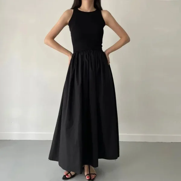New Summer Simple Elegant Black Long Guest Dresses For Women Round Neck Sleeveless High Waist Temperament Female Fashion Style Dress - Image 3