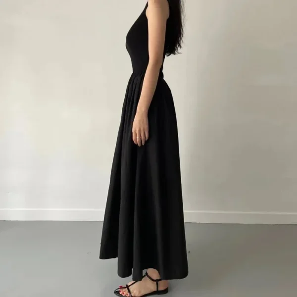 New Summer Simple Elegant Black Long Guest Dresses For Women Round Neck Sleeveless High Waist Temperament Female Fashion Style Dress - Image 5