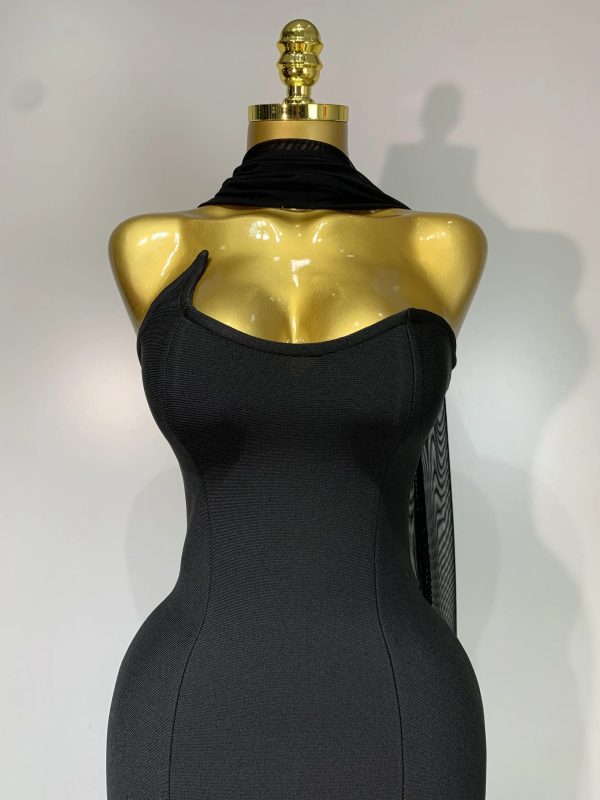 Sexy Strapless Long Bandage Dress Black White Mesh Patchwork Elegant Women Black Evening Party Gowns Birthday Dresses - Image 6