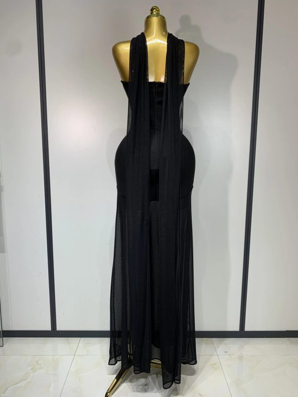 Sexy Strapless Long Bandage Dress Black White Mesh Patchwork Elegant Women Black Evening Party Gowns Birthday Dresses - Image 4