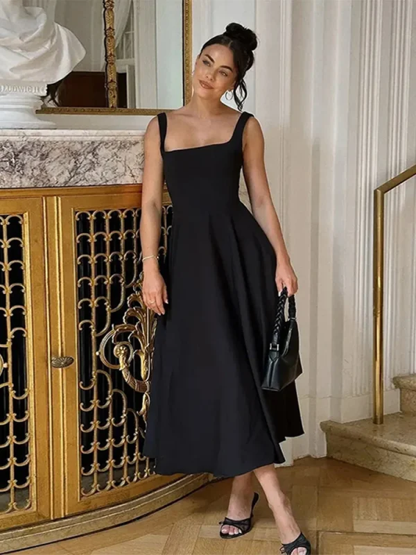 Black Square Neck Midi Dress - Image 6