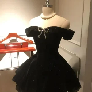 Black French Vintage Elegant Design Woman Guest Dresses Gothic Off Shoulder Retro Mini Dress Female Fairy Birthday Party Chic Outfits