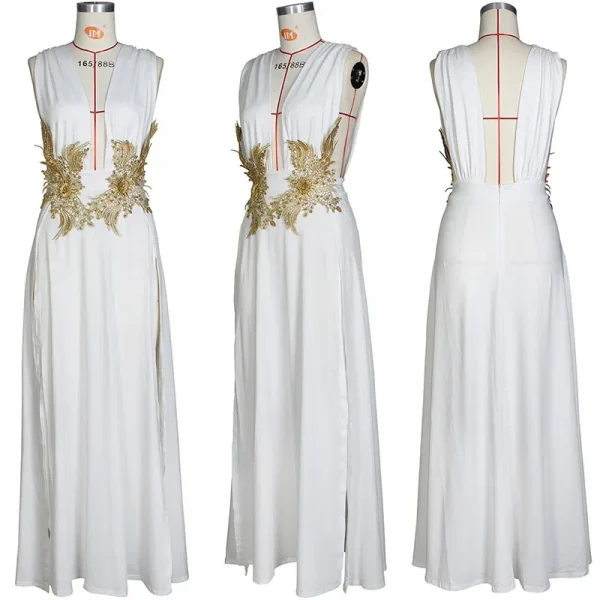 Deep V-neck Embroidery High Slit Maxi Dress - Image 6