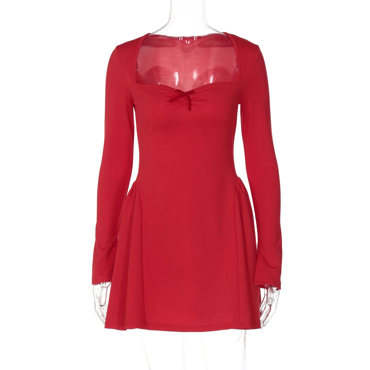 Dulzura Slit Long Flare Sleeves Patchwork A-Line Mini Dress Solid Elegant Sexy Party Prom Wedding Guest Dress Autumn