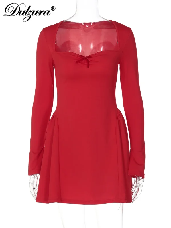 Long Flare Sleeves Patchwork A-Line Mini Dress Solid Elegant Sexy Party Prom Wedding Guest Dresses - Image 6