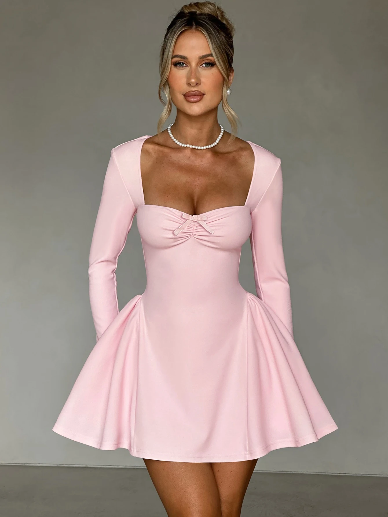 Dulzura Slit Long Flare Sleeves Patchwork A-Line Mini Dress Solid Elegant Sexy Party Prom Wedding Guest Dress Autumn