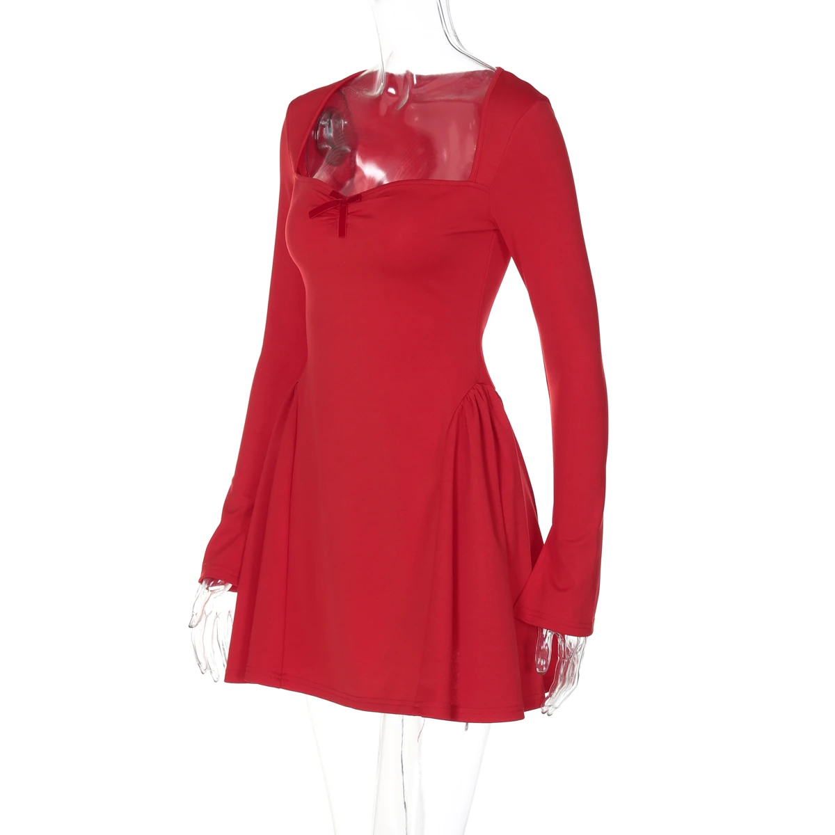Dulzura Slit Long Flare Sleeves Patchwork A-Line Mini Dress Solid Elegant Sexy Party Prom Wedding Guest Dress Autumn