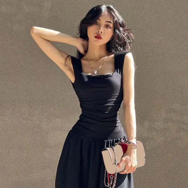 Black Maxi Party Dress with Wide Straps - Image 3