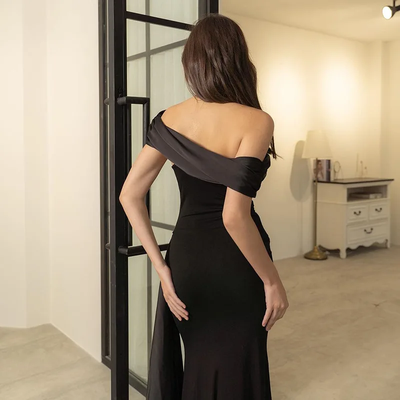 New Party Evening Dresses Elegant Black Slash Neck Maxi Dress For Women Fashion Short Sleeve Bodycon Banquet Vestidos Female New Party Evening Dresses Elegant Black Slash Neck Maxi Dress For Women Fashion Short Sleeve Bodycon Banquet Vestidos Female