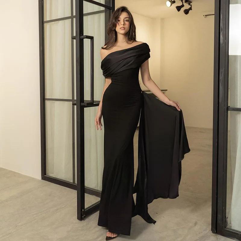 New Party Evening Dresses Elegant Black Slash Neck Maxi Dress For Women Fashion Short Sleeve Bodycon Banquet Vestidos Female New Party Evening Dresses Elegant Black Slash Neck Maxi Dress For Women Fashion Short Sleeve Bodycon Banquet Vestidos Female