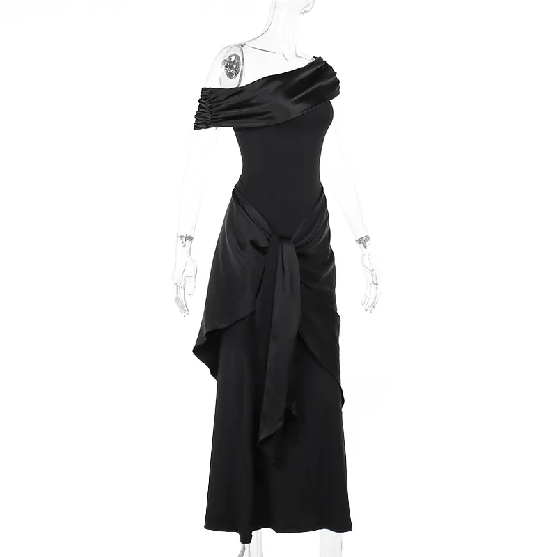 New Party Evening Dresses Elegant Black Slash Neck Maxi Dress For Women Fashion Short Sleeve Bodycon Banquet Vestidos Female New Party Evening Dresses Elegant Black Slash Neck Maxi Dress For Women Fashion Short Sleeve Bodycon Banquet Vestidos Female