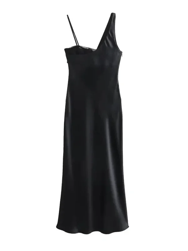 V-Neck Lace Satin Backless Sleeveless Black Party Dresses - Image 5