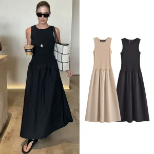 Black Khaki Dresses Summer Slim Simple Street For Wedding