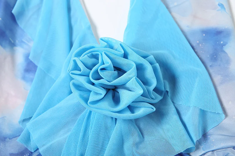 Tie-Dye Print Dress Women Lace-Up Halter Ruffles Patchwork Low-Neck Backless Vacation Beach Party Ruched Mini Bodycon