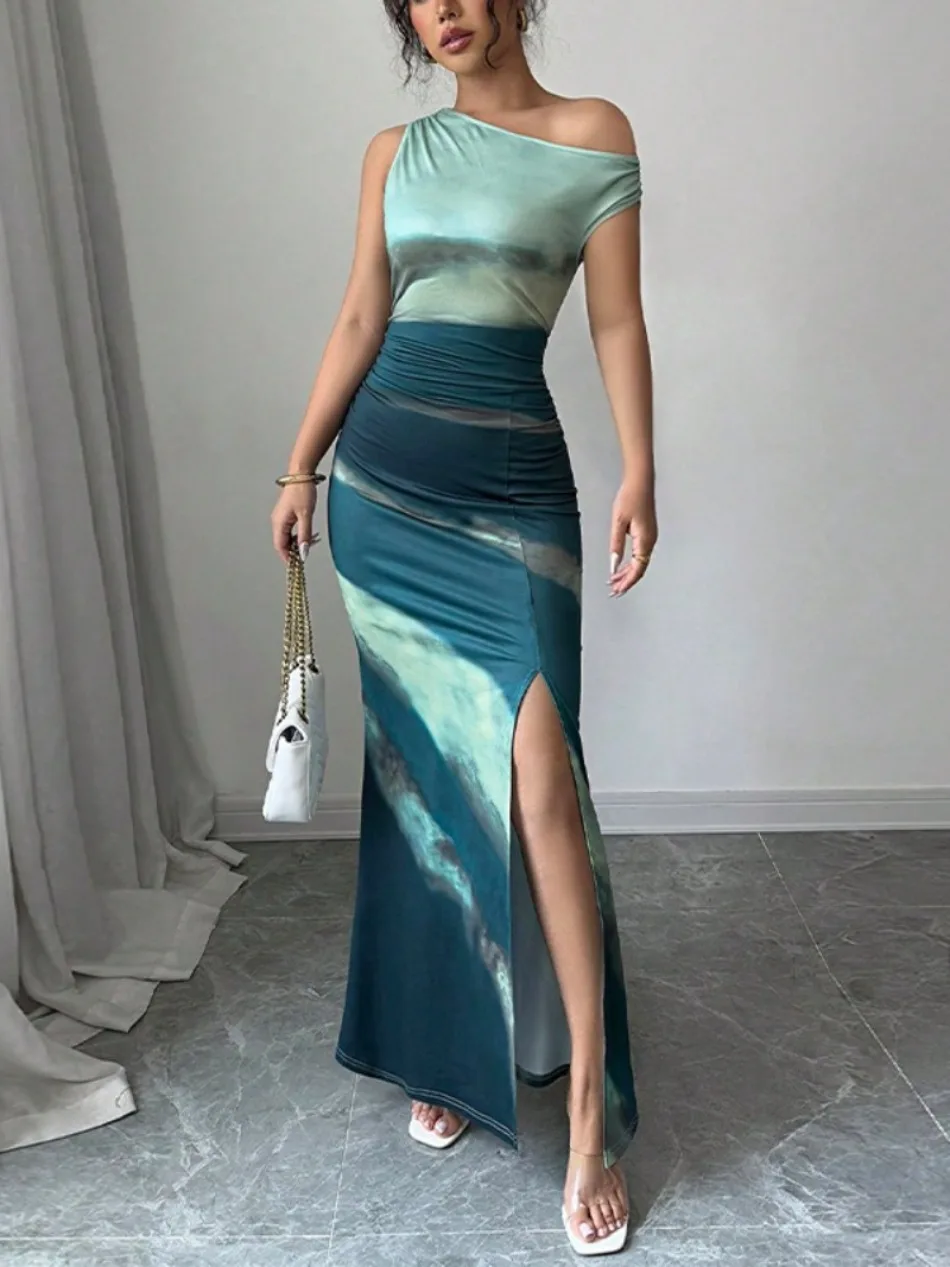 Elegant Female Sexy Casual Slim Knitted Dress Clothing New Women's Dresses Summer Street Wear Fashion Tie Dye Split Maxi Dresses