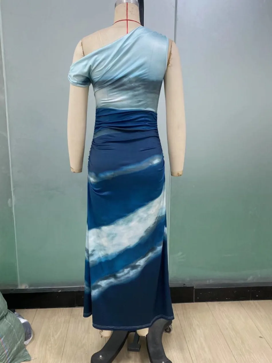 Elegant Female Sexy Casual Slim Knitted Dress Clothing New Women's Dresses Summer Street Wear Fashion Tie Dye Split Maxi Dresses