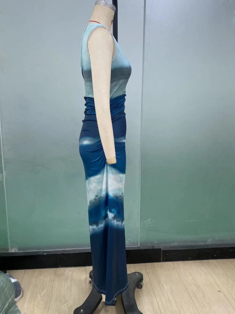 Elegant Female Sexy Casual Slim Knitted Dress Clothing New Women's Dresses Summer Street Wear Fashion Tie Dye Split Maxi Dresses