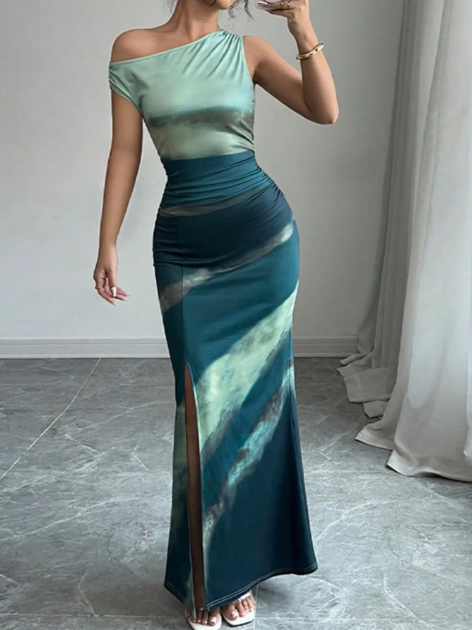 Elegant Female Sexy Casual Slim Knitted Dress Clothing New Women's Dresses Summer Street Wear Fashion Tie Dye Split Maxi Dresses