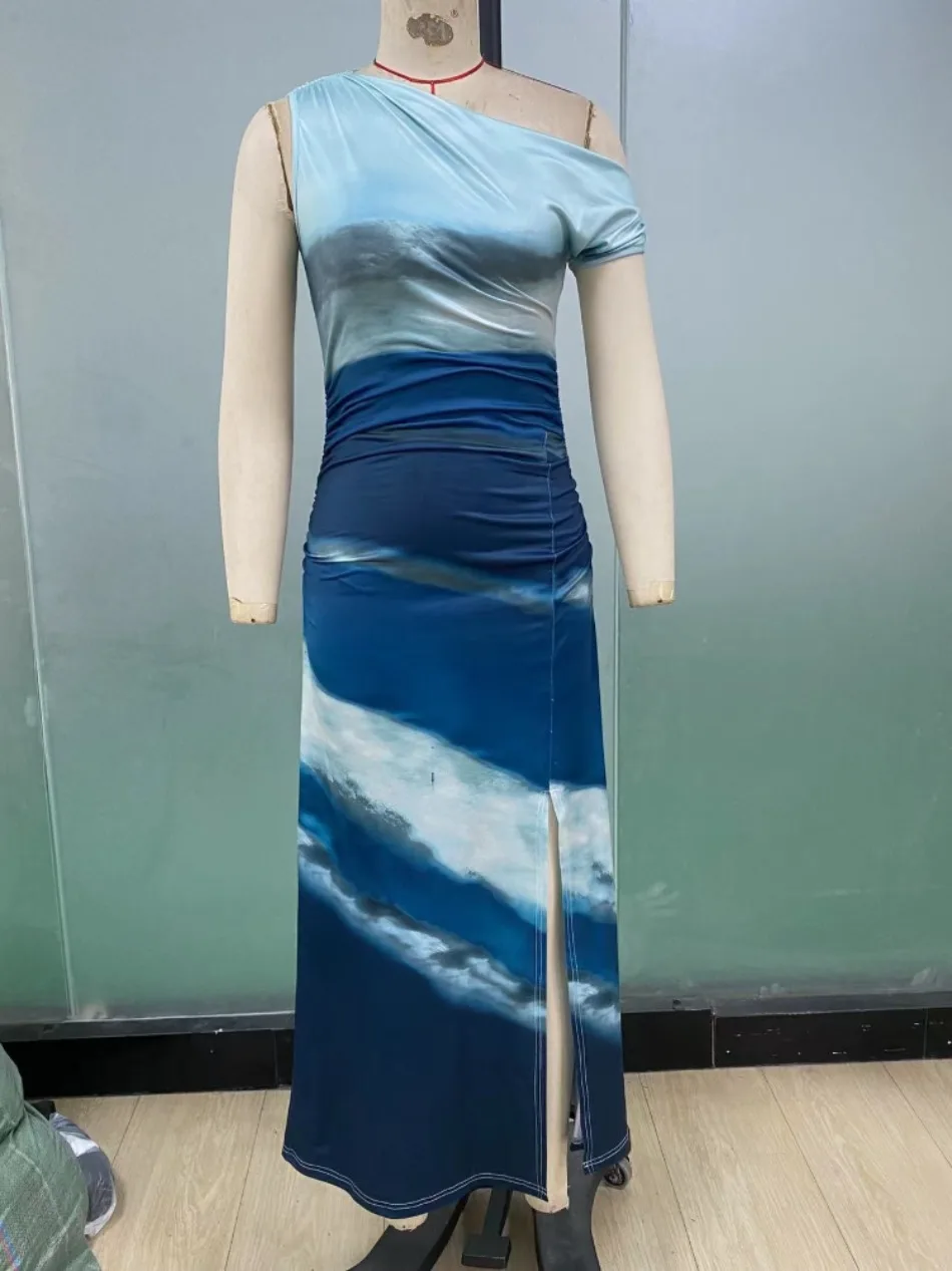 Elegant Female Sexy Casual Slim Knitted Dress Clothing New Women's Dresses Summer Street Wear Fashion Tie Dye Split Maxi Dresses