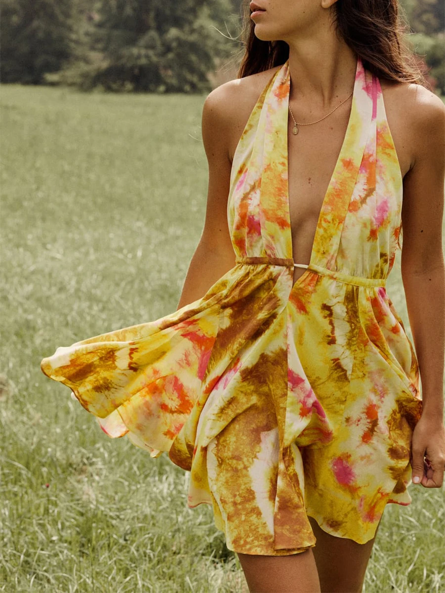 Sleeveless Halter Backless Tie-dye A-line Dress - Image 4