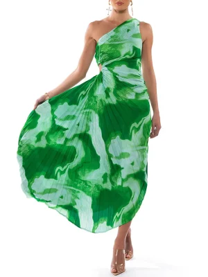 Long Sleeveless One-shoulder Tie-dye Dress