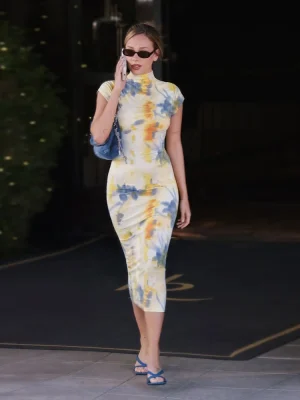 Tie-Dye Print Dress Colorful Short Sleeve