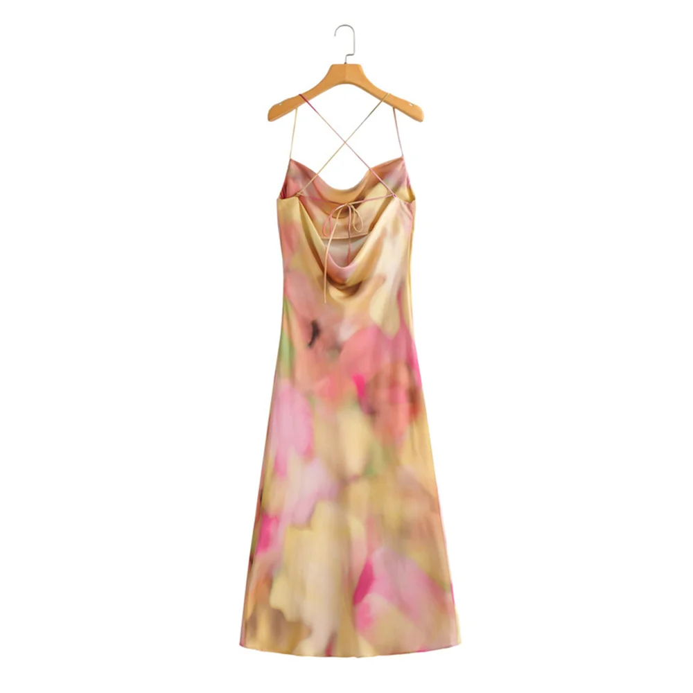 women's tie dye camisole dress with backless decoration for spring and summer new casual women's wear