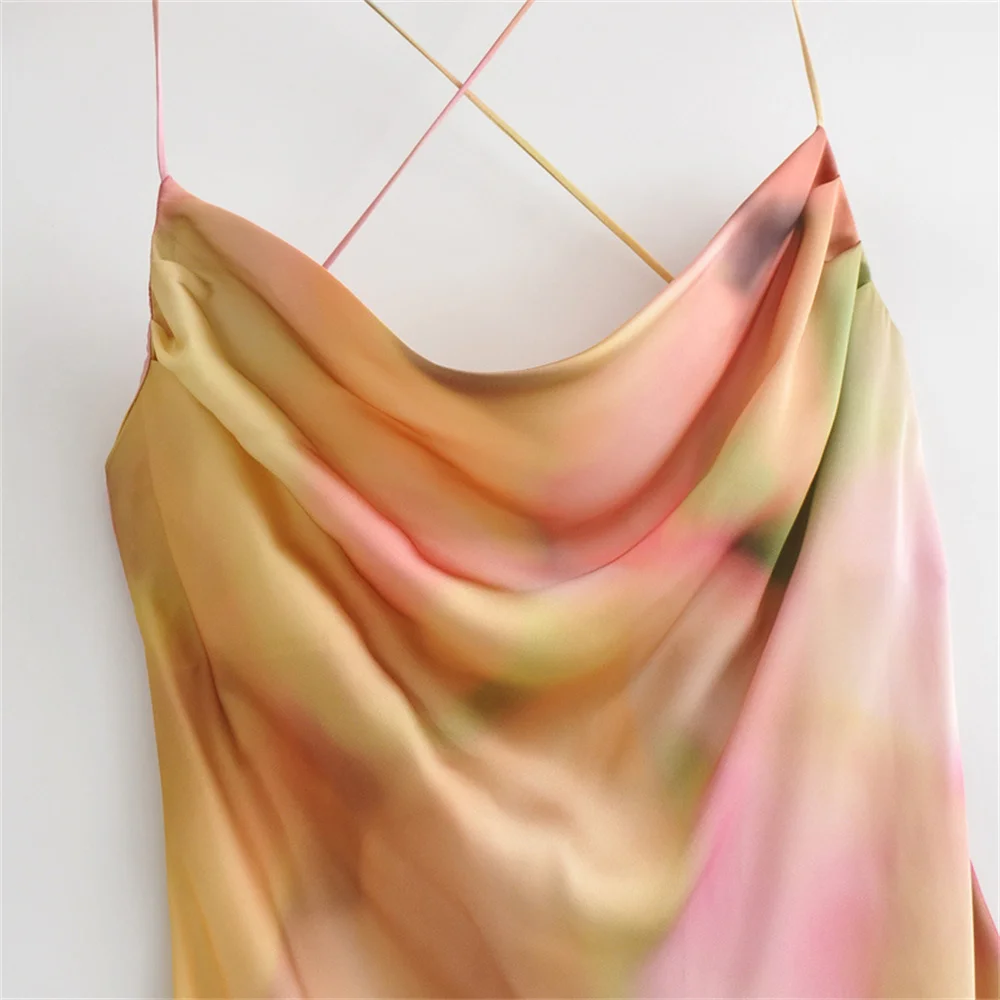 women's tie dye camisole dress with backless decoration for spring and summer new casual women's wear